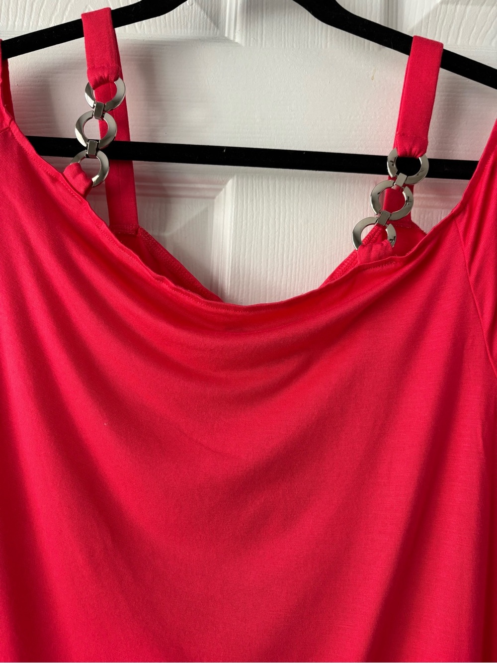 Cable & Gauge Red Cold-Shoulder Tank Top with Ring Strap Detail - Picture 2 of 15